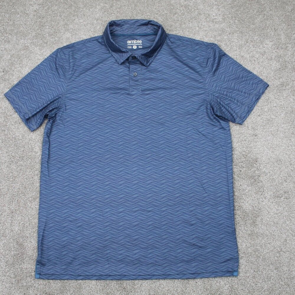 Amble Clothing Viewpoint Polo Shirt Adult Medium Blue Split Hem S/S Pullover